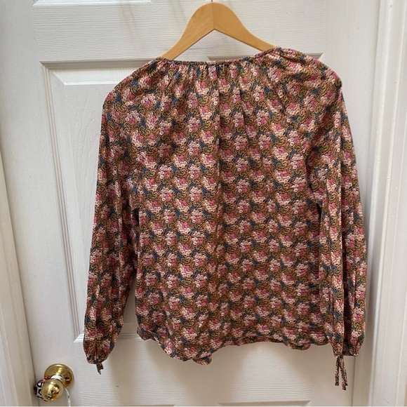 J Crew Collection tie sleeve button front top in Ratti® prism floral pink blue - Picture 8 of 9